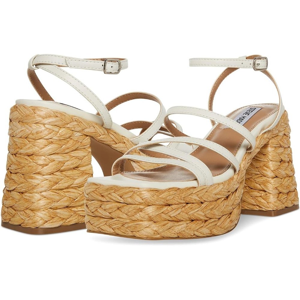 🆕 STEVE MADDEN Belise Platform Block Heel Sandal Shoes 9 White